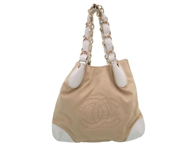 [Occasion] Chanel "Cocomark Chain Tote Bag" Sac à main pour femme Cuir Blanc Beige  ref.489073