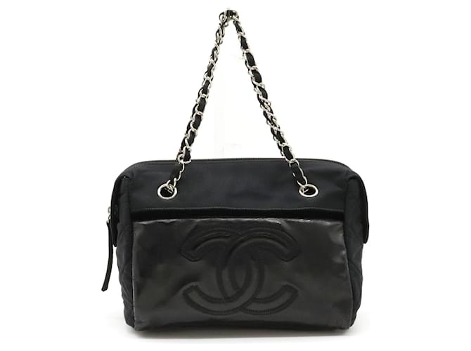[Used] CHANEL Matrasse Chain Bag Tote Bag Handbag Nylon Patent Leather Black Black Silver Metal Fittings  ref.489074