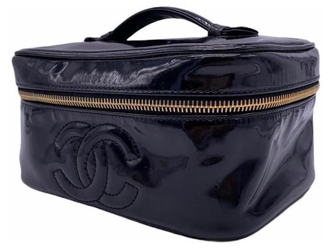 [Usato] Chanel CHANEL Vanity Bag smaltato Astuccio per trucco in pelle verniciata nera Nero  ref.489081