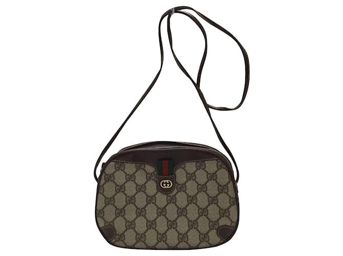 Gucci Gucci Vintage Handbag in Grey Monogram Canvas and Brown Leather