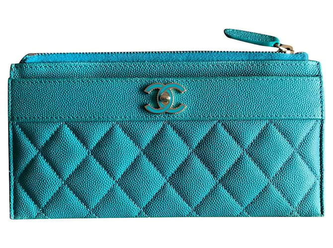 Chanel Porte-cartes Timeless Classique Cuir Turquoise  ref.489539