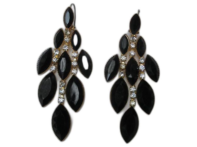 Autre Marque Brincos de metal com cristal lapidado e strass preto