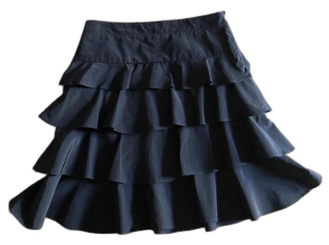 Gonna nera a balze Adolfo Dominguez poliestere e cotone T. 36 Nero