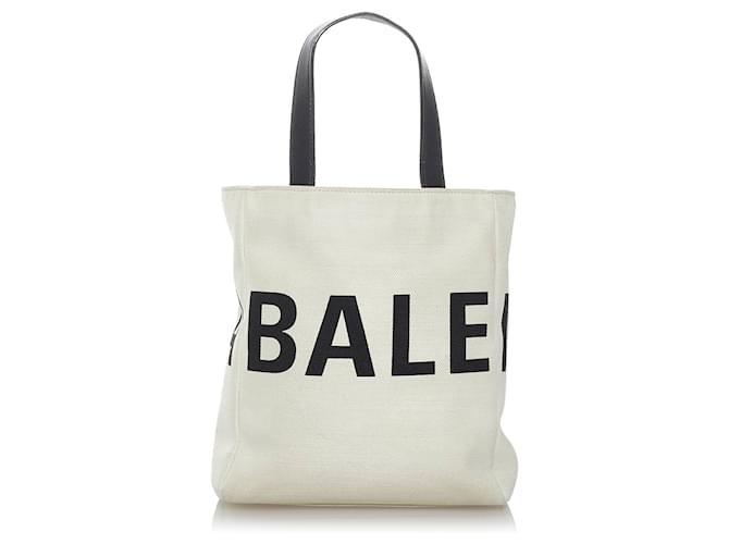 Balenciaga Cartable en toile blanche Everyday Tissu Noir  ref.489733
