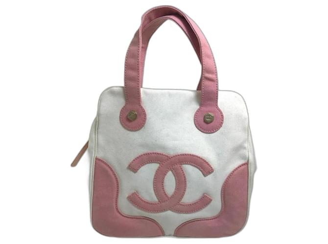 [Used] CHANEL Coco Mark CC Marshmallow Tote Bag Handbag Canvas Ladies Pink x White  ref.489811
