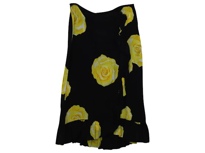 Ganni Fayette Wrap Effect Floral Skirt in Black SIlk  ref.489969