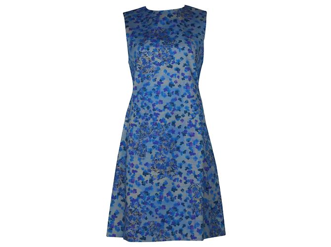 Abito a trapezio con stampa floreale Erdem in cotone blu