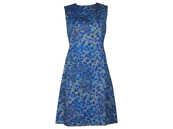 Vestido linha A com estampa floral Erdem em algodão azul  ref.489975