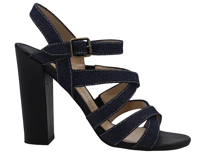 Paul Andrew Lotus 105 Sandals in Blue Denim and Black Calfskin Leather Navy blue  ref.489994