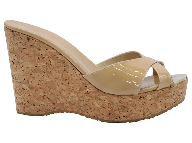 Jimmy Choo Perfume Wedges in Tan Patent Brown Beige Leather Patent leather  ref.489996