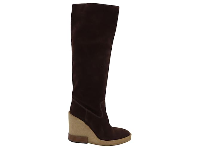 Tod's High-Knee Wedge Boots in Brown Suede  ref.490005