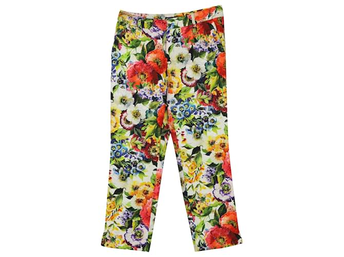 Dolce & Gabbana Pantalon Slim Fit Floral en Coton Multicolore  ref.490015