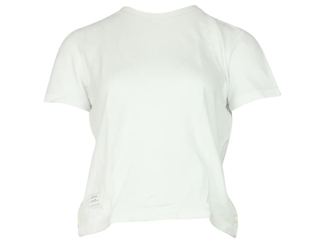 T-shirt Thom Browne Piquet in cotone bianco con vestibilità comoda e righe centrali sul retro  ref.490021