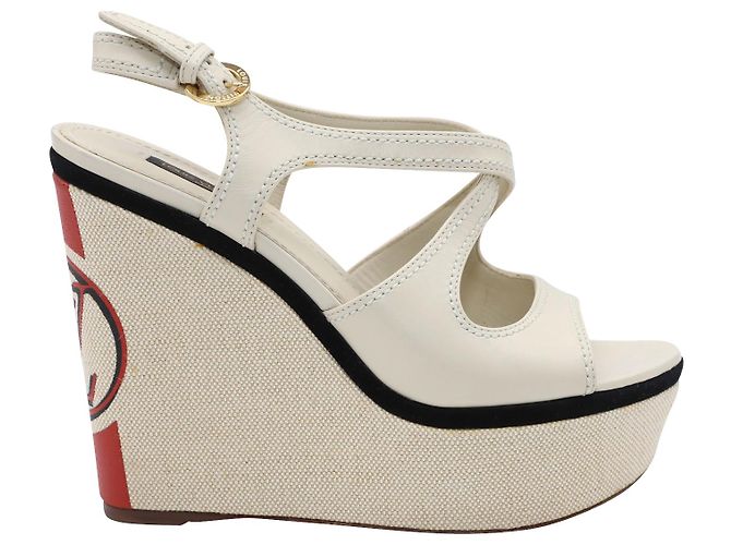 Louis Vuitton Wedge en Cuir Beige Blanc