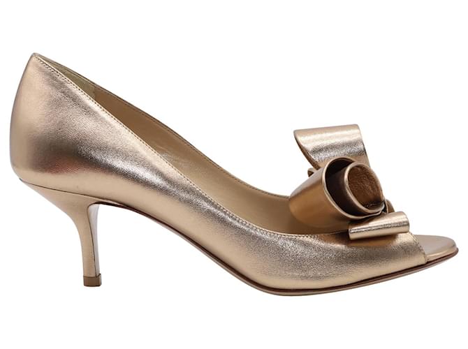 Valentino Metallic Couture Bow Pumps in Gold Nappa Leather Golden  ref.490029