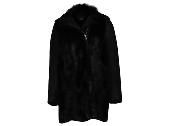 Maje Long Winter Coat in Black Fur  ref.490030