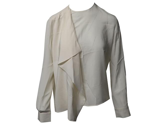 Fendi Asymmetrical Ruffle Front Blouse in Cream Silk White  ref.490035