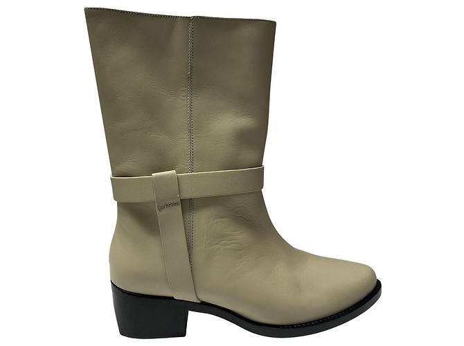 Autre Marque Legres Stacked-Heel Biker Boot in White Leather