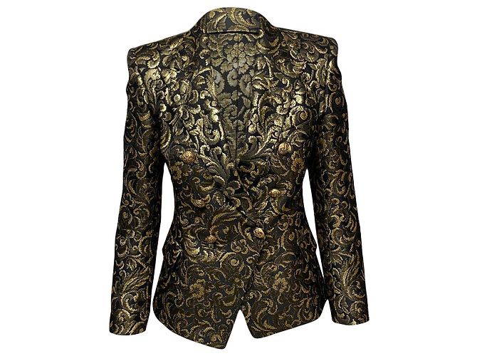 Balmain Metallic Brocade Blazer in Gold Acetate Golden