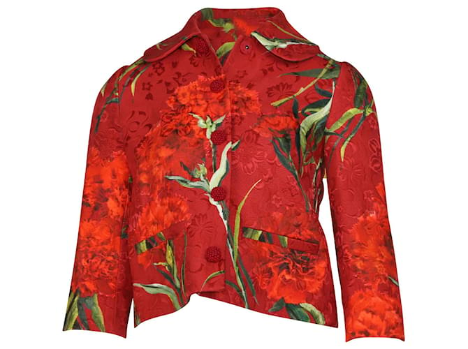 Jaqueta de brocado metalizado floral Dolce & Gabbana em algodão vermelho  ref.490074