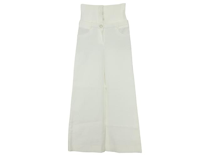 CHANEL PANTALON DROIT taille haute - BLANC Coton  ref.490075