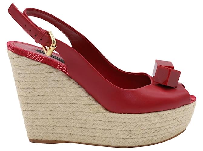 Louis Vuitton Gossip Cube Slingback Wedge in Red Leather  ref.490121