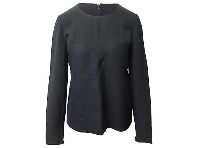 Marni Long Sleeve Blouse with Stitch Detail in Black Wool  ref.490137