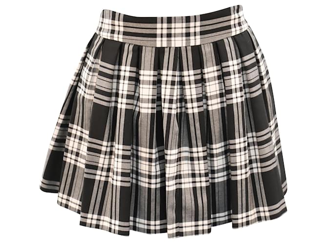 Alice + Olivia Fizer Box-Pleated Plaid Skirt in Black Polyester  ref.490147