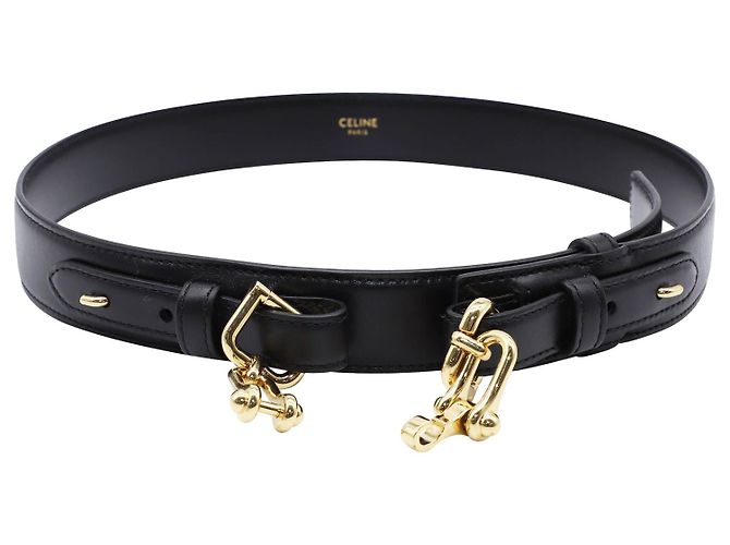 Céline Cinto Celine em couro de bezerro preto Couro