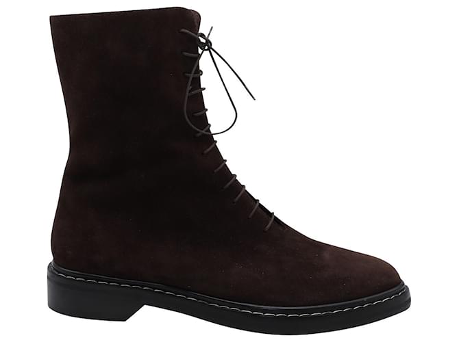 The Row Fara Lace-up Ankle Boots In Brown Suede  ref.490171