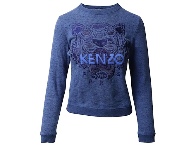 Kenzo Tiger Embroidered Sweater in Blue Cotton  ref.490177