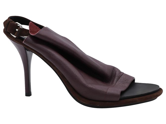 Mules Balenciaga Open Toe Slingback en cuero burdeos Roja