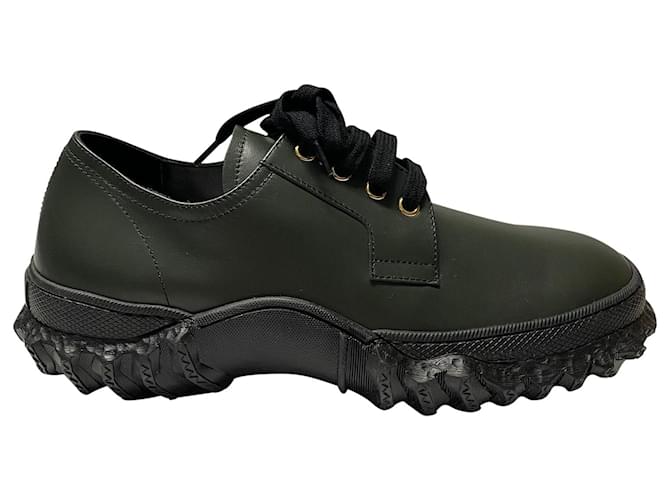 Marni Chunky Lace-Up Shoes in Olive Green Calfskin Leather Pony-style calfskin  ref.490212