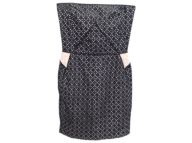Maje Eyelet Tube Mini Dress in Black Cotton