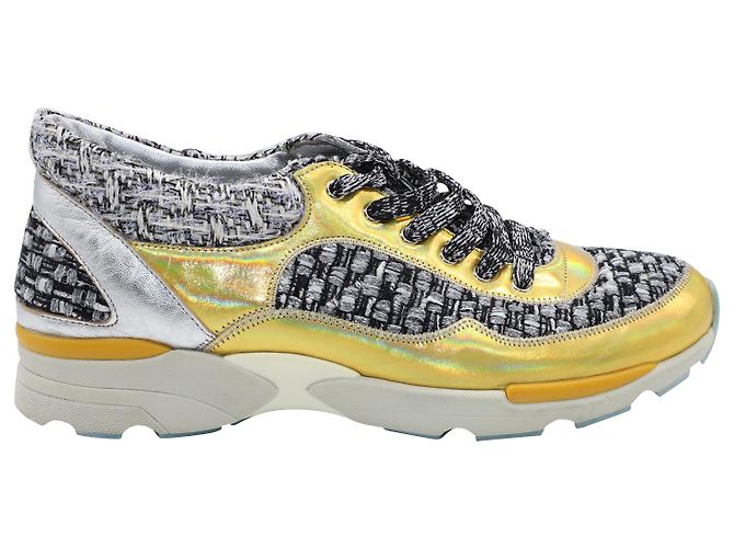 Tênis Chanel Tweed Lace Up em couro multicolorido Impressão em python