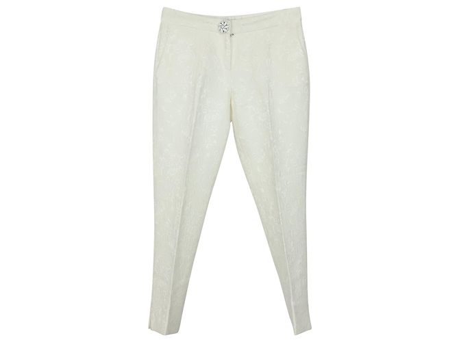Dolce & Gabbana Floral Jacquard Trousers in Ivory Cotton White Cream