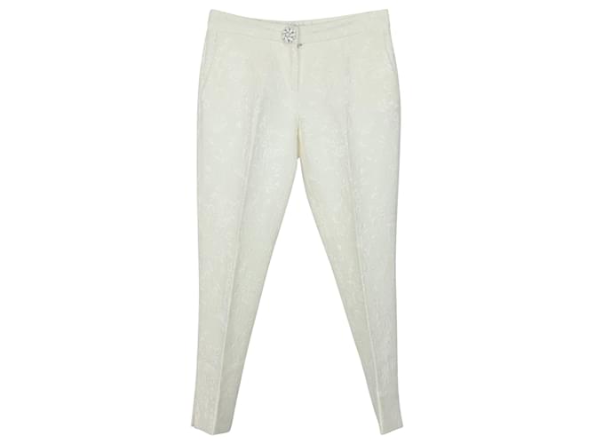 Dolce & Gabbana Floral Jacquard Trousers in Ivory Cotton White Cream  ref.490219