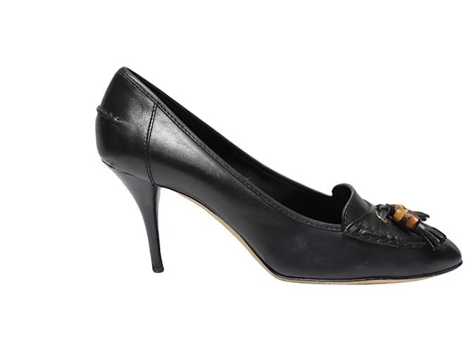 Gucci Loafer Tassel Pumps with Bamboo Accent in Brown Leather Black  ref.490222