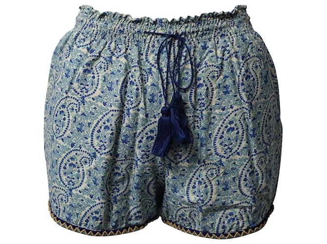 Talitha Paisley Shorts with Beaded Trim in Blue Cotton  ref.490241