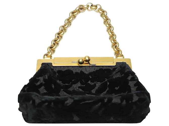 Dolce & Gabbana Kisslock Clutch aus schwarzem Samt  ref.490290