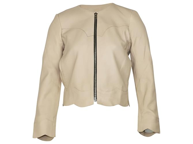 Sandro Paris Evissa Scalloped Jacket in Pink Leather  ref.490299