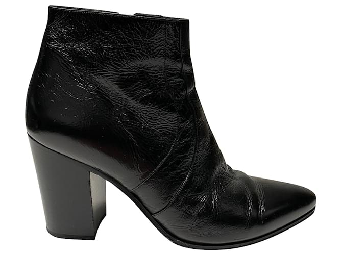 Bottines françaises texturées Saint Laurent en cuir noir  ref.490344