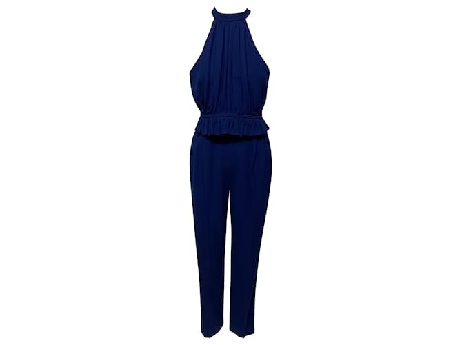 Autre Marque Emilia Wickstead Everette Jumpsuit aus blauer Wolle  ref.490345