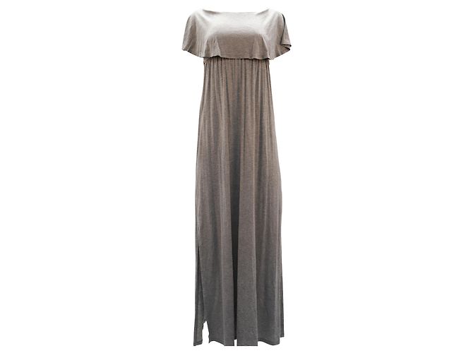 Alice + Olivia Schulterfreies Schlitzkleid aus grauem Lyocell
