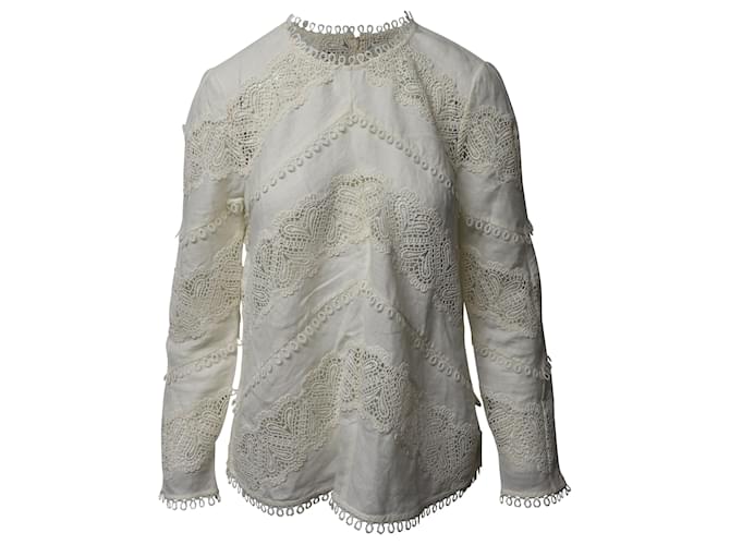 Blusa de crochê com painéis Zimmermann em linho creme Branco  ref.490357