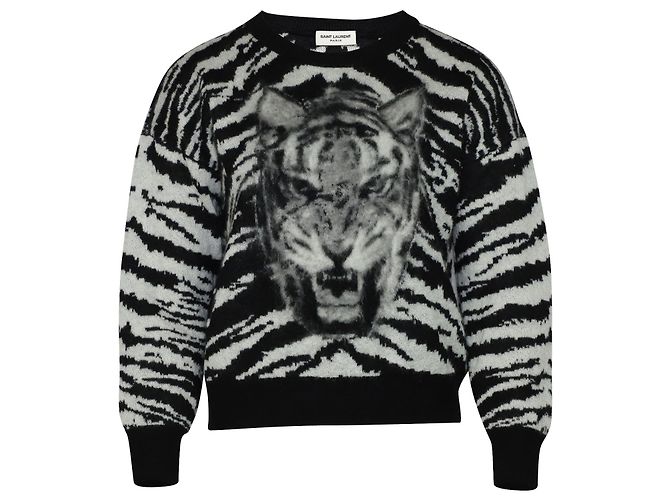 Oberer Intarsienpullover von Saint Laurent aus schwarzem Mohair