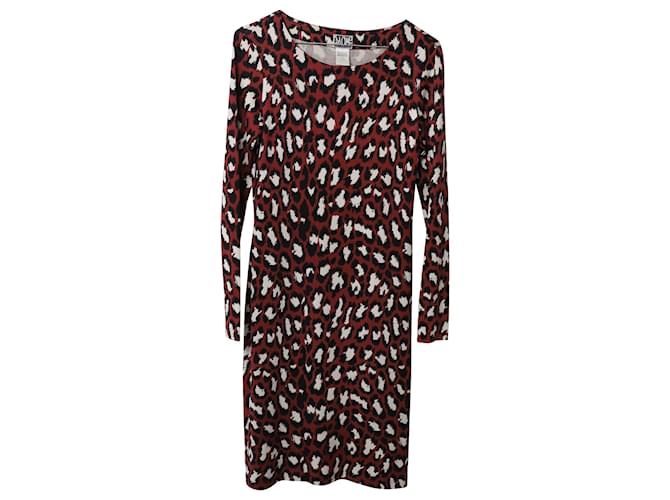Diane Von Furstenberg Archive Leopard Print Bandage Dress in Burgundy Silk Dark red  ref.490381