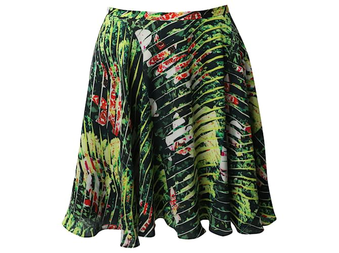 Minifalda plisada con estampado de selva en seda verde de Kenzo  ref.490396