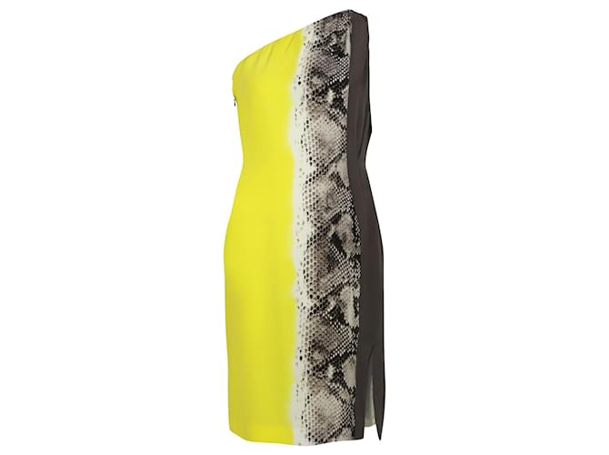 Just Cavalli One Shoulder Snake Print Dress in Yellow Silk  ref.490400