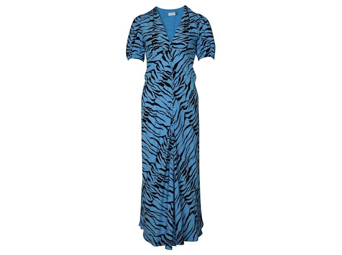 Autre Marque Rixo Tonya Mono Tiger Button Down Midi Dress in Blue Print Polyester  ref.490450